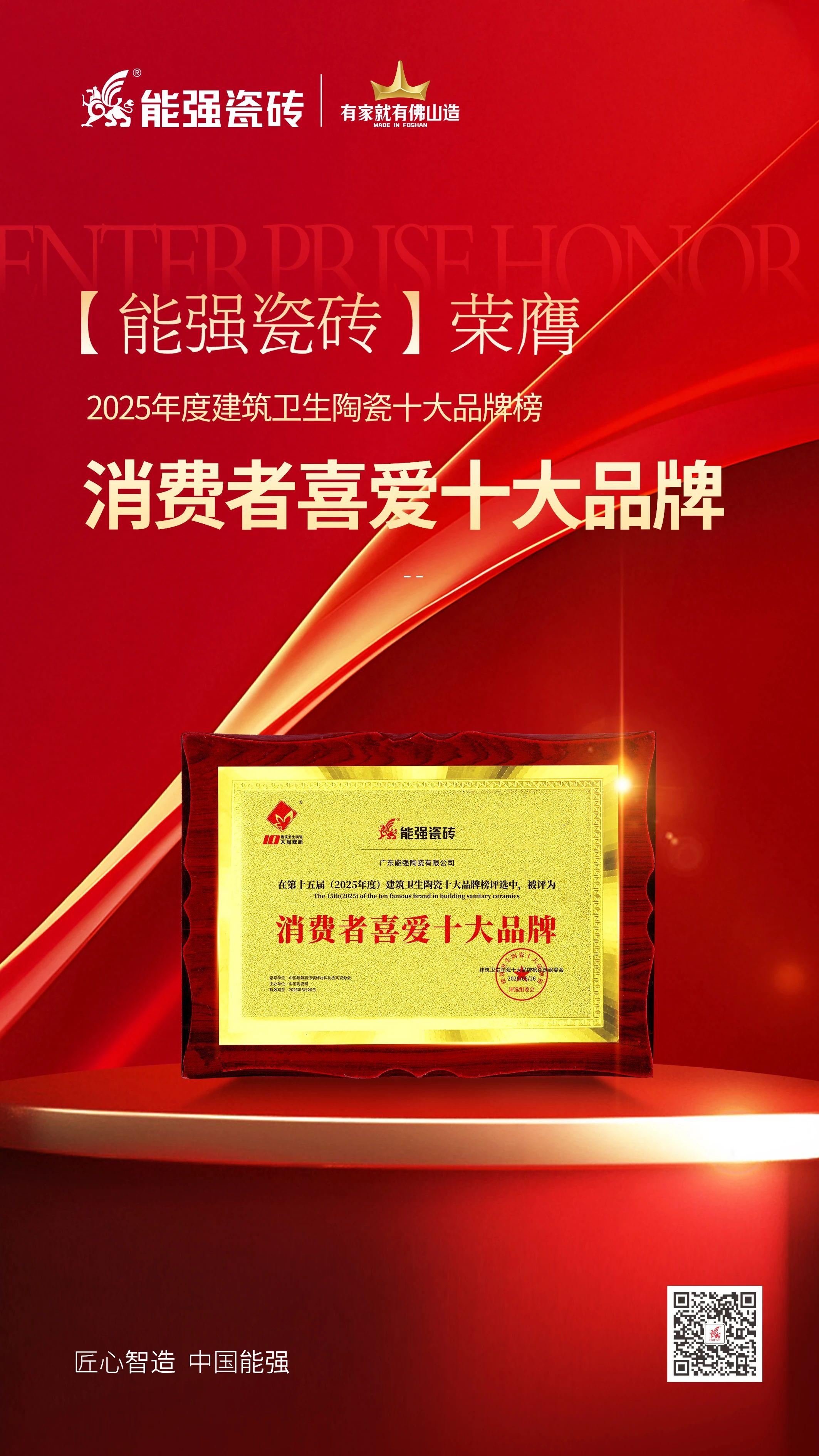 以匠心品質(zhì)鑄就行業(yè)標(biāo)桿，能強瓷磚榮獲“消費者喜愛十大品牌”！